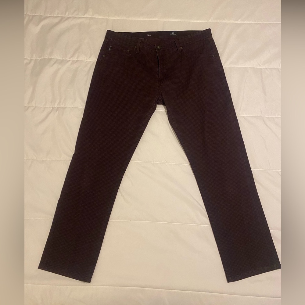 AG Adriano Goldschmied Tellis Modern Slim Maroon Gingham Print Men Pant 36x29